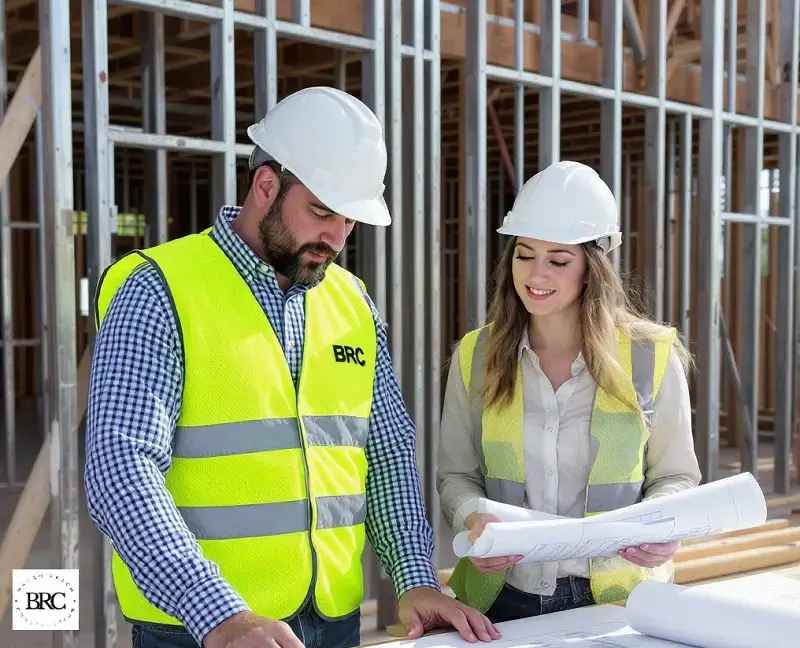 Design-build contractor Wilkes-Barre reviewing plans on site.